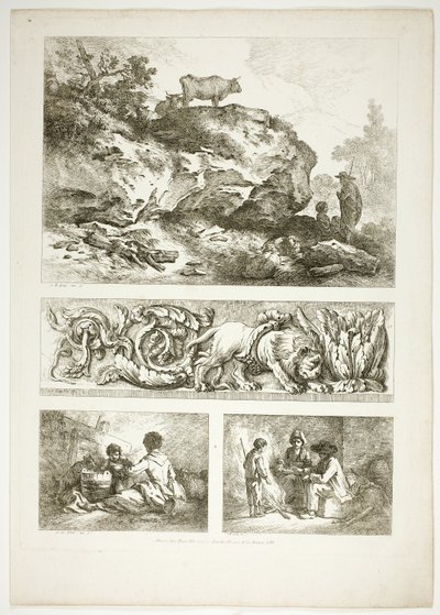 Plaat negen van 38 uit Oeuvres de J. B. Huet door Jean Baptiste Huet