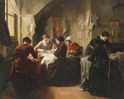 Bretonse naaisters door Jean Baptiste Jules Trayer