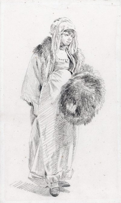Russische vrouw met een bontmof door Le Prince, Jean-Baptiste (1734-1781), Tussen 1758 en 1761 door Jean Baptiste Le Prince