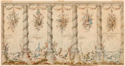 Tekening, Project voor wandtapijt gewijd aan het boerenleven, 1780-95 door Jean Baptiste Marie Huet