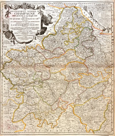 Kaart van Champagne (Frankrijk) (gravure) door Jean Baptiste Nolin