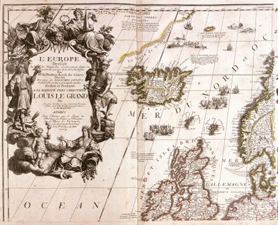 Kaart van IJsland en Noordelijke Britse Eilanden, in de Noordzee door Jean Baptiste Nolin