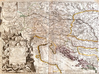 Kaart van de loop van de Donau in Duitsland door Jean Baptiste Nolin
