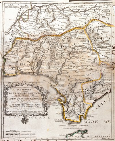 Kaart van de koninkrijken Granada en Andalusië (Spanje) door Jean Baptiste Nolin
