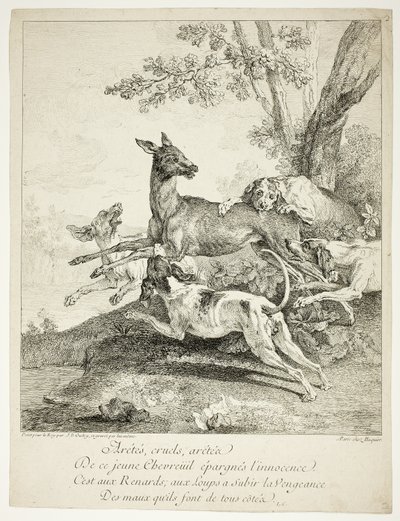 Herten aangevallen door honden door Jean Baptiste Oudry