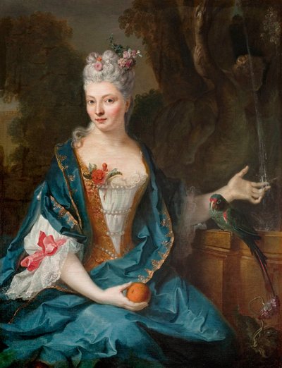 Frans: Dame in een tuin door Jean Baptiste Oudry