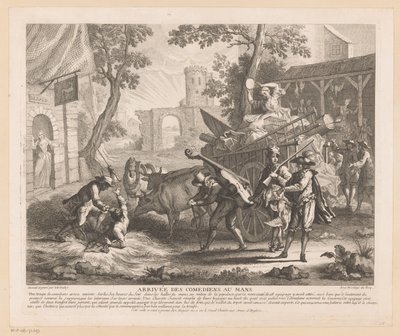 Gezelschap arriveert bij een herberg door Jean Baptiste Oudry