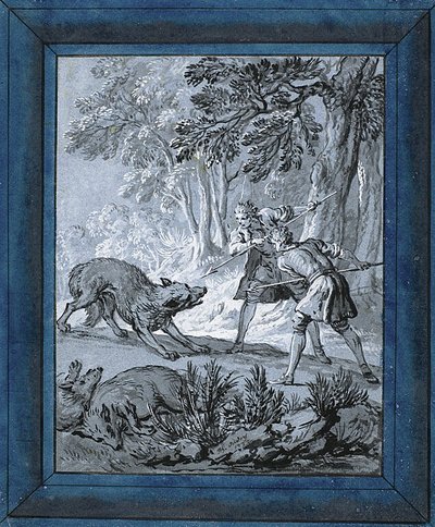 Men Attacking Wolves ("Rien de Trop III") door Jean Baptiste Oudry