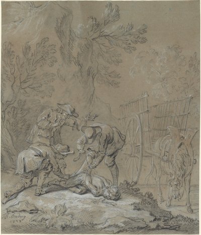 Ragotin vastgebonden door de ouders van de dwaas door Jean Baptiste Oudry