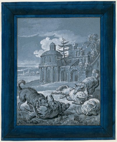 Wolven die schapen aanvallen ("Rein de Trop II") door Jean Baptiste Oudry