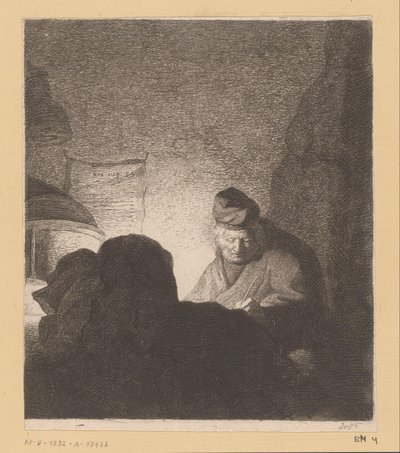 Schrijvende man in het schijnsel van een lamp door Jean Baptiste Pierre Lebrun (attributed to)