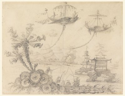 Tekening, Chinoiserie Fantasie, 1770-90 door Jean Baptiste Pillement