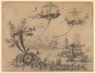 Tekening, Chinoiserie Fantasie, 1770-90 door Jean Baptiste Pillement