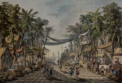 Marktscène in een denkbeeldige oosterse haven, ca. 1764 door Jean Baptiste Pillement