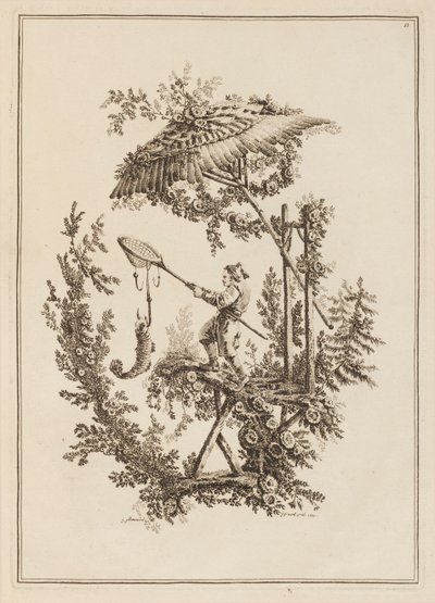 Plaat 11, uit "Suite de Douze Pêcheurs et Chasseurs" door Jean Baptiste Pillement