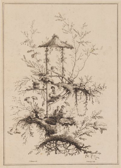 Plaat uit een set van Chinoiserie voorstellingen door Jean Baptiste Pillement