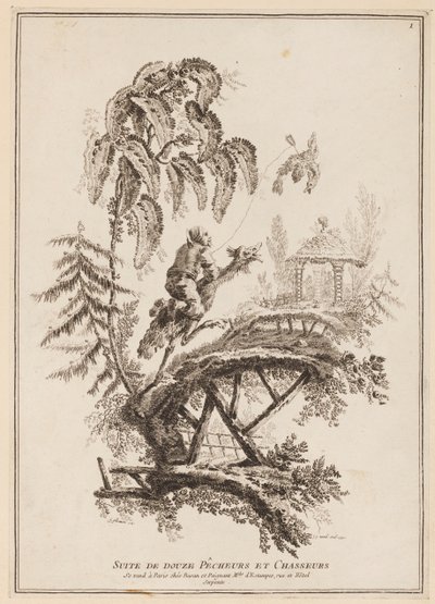 Titelpagina, "Suite de douze Pêcheurs et Chasseurs" door Jean Baptiste Pillement
