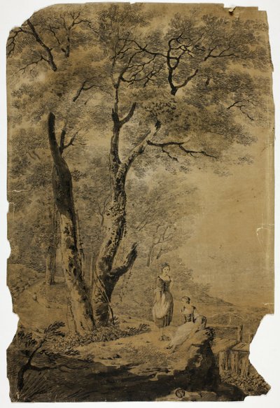Boslandschap met twee vrouwen op de voorgrond door Jean Baptiste Pillement