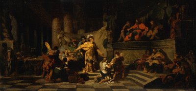 Aeneas biedt geschenken aan Koning Latinus en vraagt om de hand van zijn dochter, 1778 door Jean Baptiste Regnault