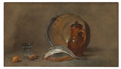 Stilleven met vis en een koperen pot door Jean Baptiste Simeon Chardin