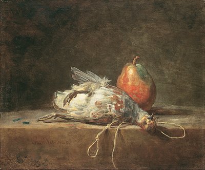 Stilleven met patrijs en peer door Jean Baptiste Simeon Chardin