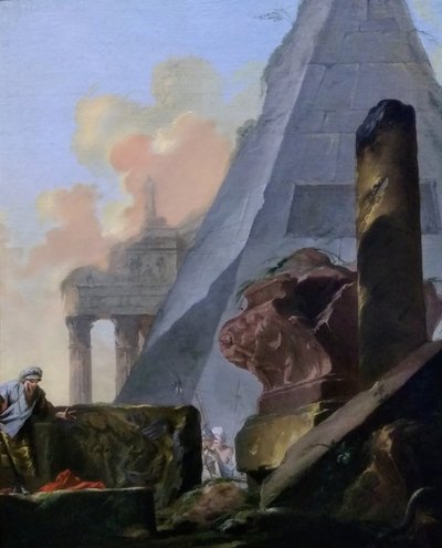 Duits: Ruinen mit Pyramide
Frans: Ruines met de piramide van Sextius door Jean Barbault