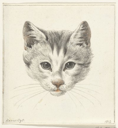 Kop van een kat, van voren gezien bij kaarslicht door Jean Bernard