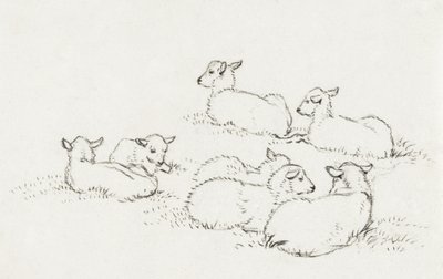 Zes liggende lammetjes (1820) door Jean Bernard