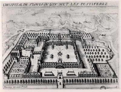 Saint-Louis Ziekenhuis, begin 17e eeuw (gravure) (b/w foto) door Jean Boisseau