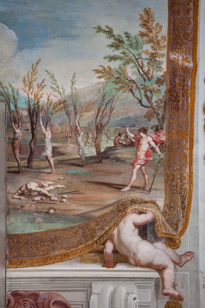 Bacchus verandert de Bacchanten in bomen, schuldig aan het in stukken snijden van Orpheus