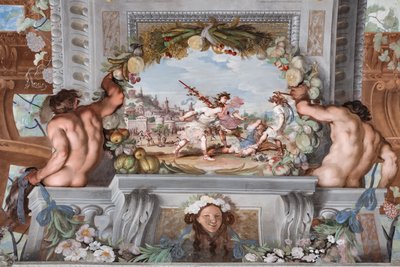 Een van de eenenveertig panelen met scènes die de gebeurtenissen van Bacchus vertellen door Jean Boulanger