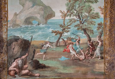 De bacchanten doden Orpheus met stenen en stokken omdat hij weigerde de lof van Bacchus te zingen door Jean Boulanger