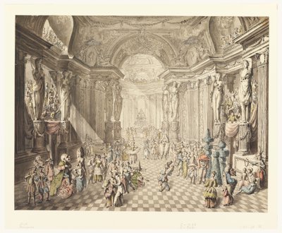 Tekening, Gezicht op Maskeradebal, 1770-80 door Jean Charles Delafosse