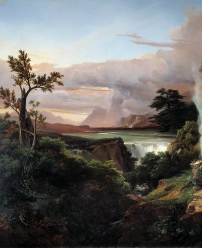 Landschap met waterval door Jean Charles Joseph Rémond