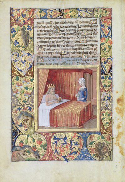 Ms Lat. Q.v.I.126 f.37v Een koning liggend in bed, uit het 