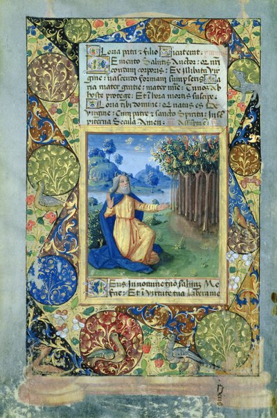 Mozes voor de brandende struik, uit het Getijdenboek van Lodewijk van Orléans, 1490 door Jean Colombe