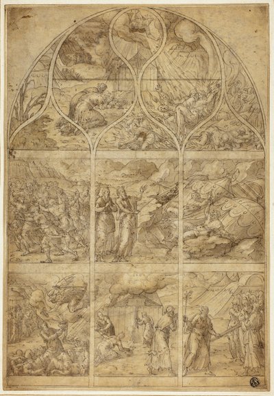 Ontwerp voor een glas-in-loodraam met het verhaal van Aaron door Jean Cousin the Younger