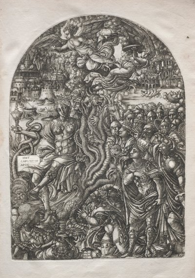 De Apocalyps: Babylon de Hoer, zittend op het zevenkoppige beest, 1546-1556 door Jean Duvet