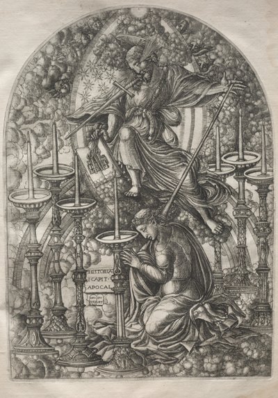 De Apocalyps: St. Jan ziet zeven gouden kandelaars, 1546-1556 door Jean Duvet