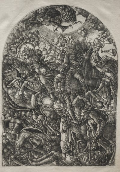 De Apocalyps: St. Jan ziet de vier ruiters door Jean Duvet