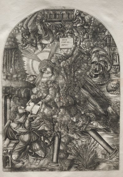 De Apocalyps: De engel geeft St. Jan het boek om te eten door Jean Duvet