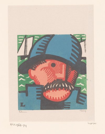 Kop van een visser met snor door Jean Emile Laboureur (signed by artist)