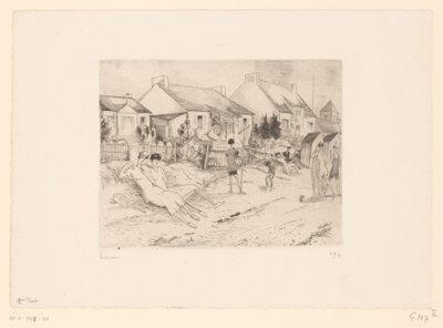 Rustende tennisspelers op het strand door Jean Emile Laboureur (signed by artist)