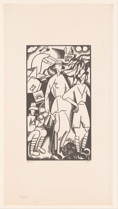 Vier soldaten in een landschap door Jean Emile Laboureur (signed by artist)