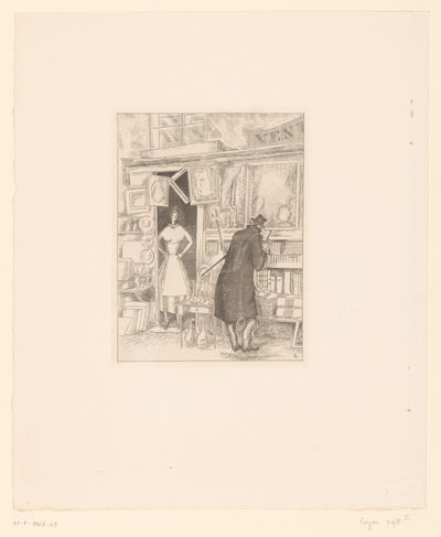 Snuisterende klant bij een antiekwinkel door Jean Emile Laboureur