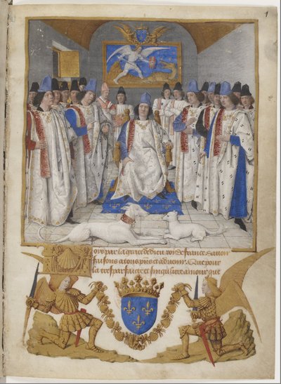 Frontispice van de Statuten van de Orde van Sint-Michaël, een exemplaar bestemd voor Lodewijk XI. door Jean Fouquet