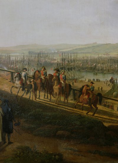 Napoleon Bonaparte (1769-1821) Bezoekt het Kamp bij Boulogne in juli 1804, detail van Napoleon en de Vloot, 1806 door Jean Francois Hue