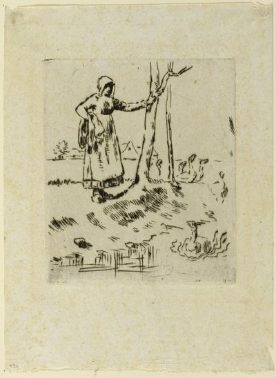 A Girl Minding Geese door Jean Francois Millet