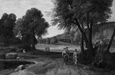 Klassiek Landschap met Twee Vrouwen en een Man op een Pad door Jean Francois Millet
