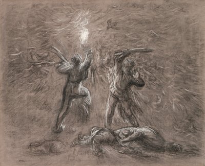 Vogels jagen bij fakkellicht door Jean Francois Millet